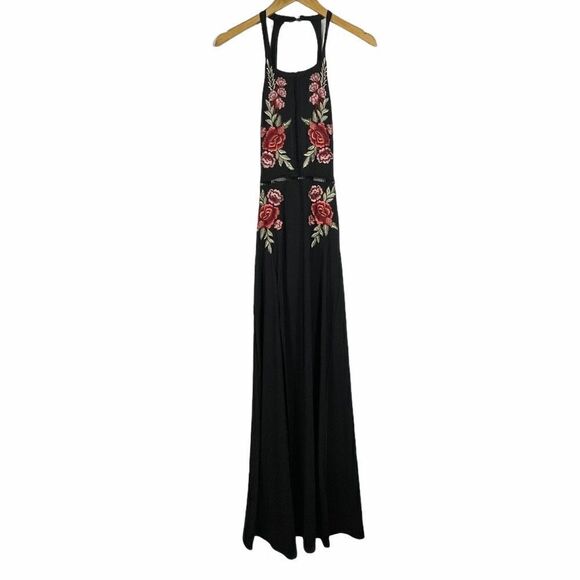 Black Red Roses Slit Maxi Dress - Picture 4 of 12